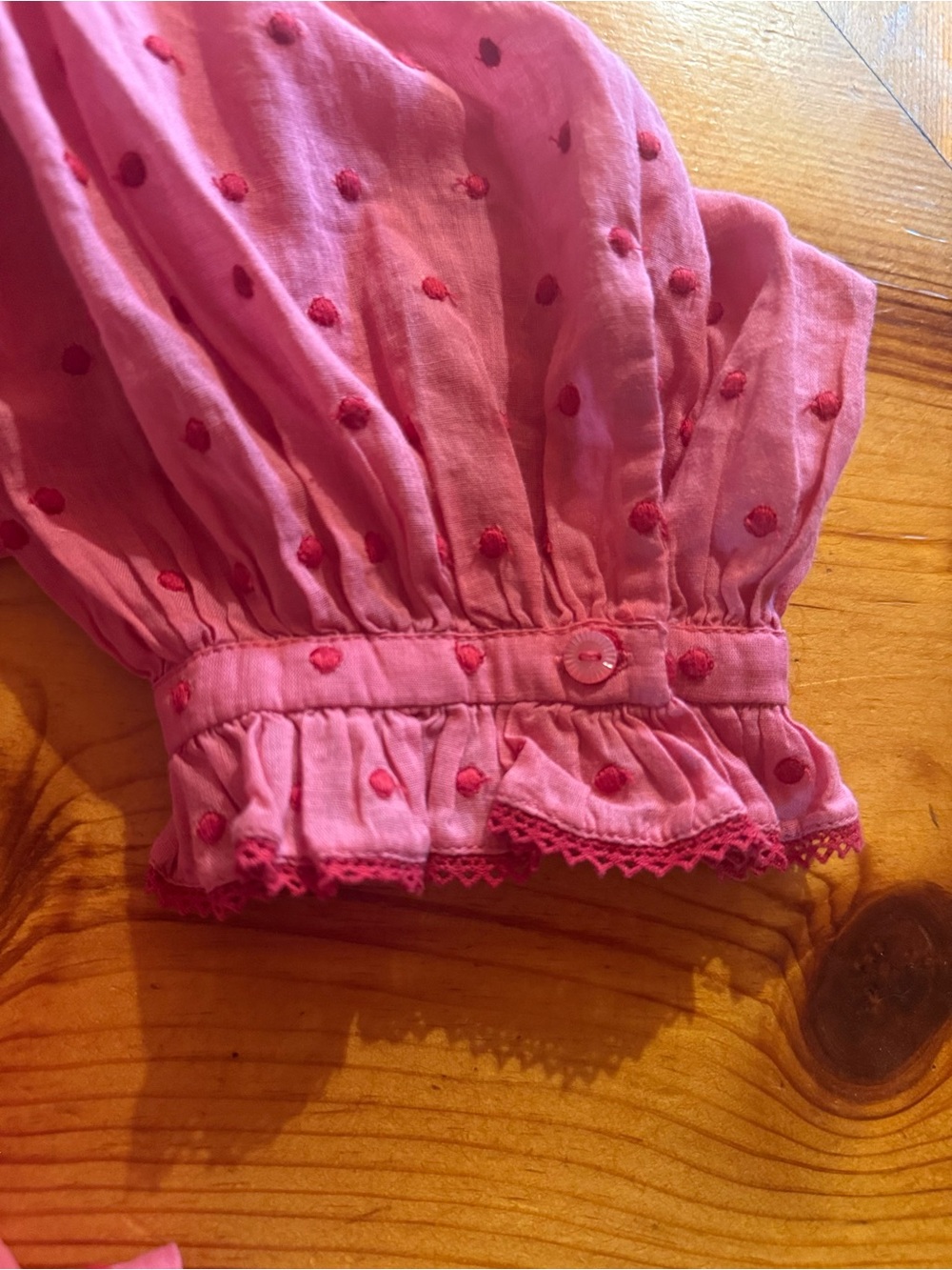 Doen Pink Ruffle Collar Polka Dot Embroidered Blouse - Picture 2 of 3